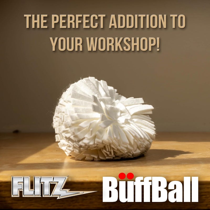 Flitz Buff Ball w/ 1.76oz Metal Polish Paste - 5in Drill Buffer Polisher Attachment for Any 3/8in Drill - Self-Cooling, Washable Polishing Ball to Buff, Shine, & Protect All Metals, Plastics (1 Pack) - Image 4
