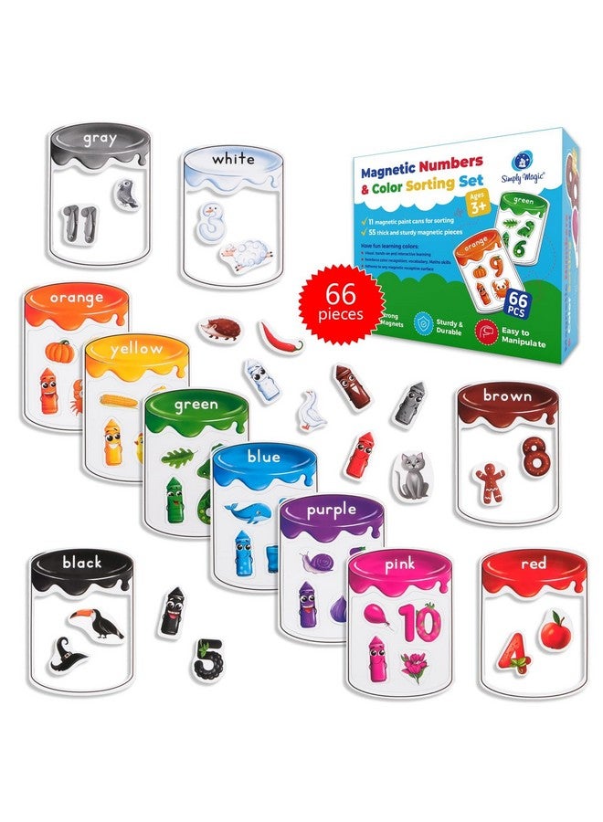 Simply magic 66 PCS Magnetic Color Sorting Set, Magnetic Numbers & Colors Sorting Toys for Toddlers, Numbers Color Sorting Magnets for Fridge and Whiteboard, Recognition Sorting Set - Simply Magic - Image 1