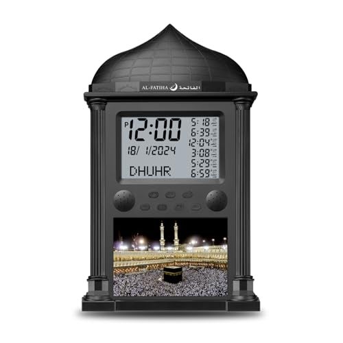 Oud Bukhoor ساعة أذان عود بخور أذان للمسلمين في الولايات المتحدة مع شاشة LCD ساعة حائط إنذار رقمية أذان باللون الأسود