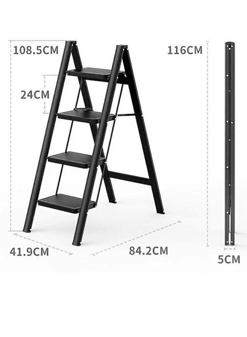 Living سلم قابل للطي من سبائك الألومنيوم السميك، سلم منزلي متعدد الوظائف على شكل عظم السمكة، كرسي غير قابل للانزلاق، مستقر وسهل التخزين - Image 1