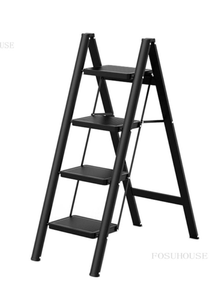 Living سلم قابل للطي من سبائك الألومنيوم السميك، سلم منزلي متعدد الوظائف على شكل عظم السمكة، كرسي غير قابل للانزلاق، مستقر وسهل التخزين - Image 2