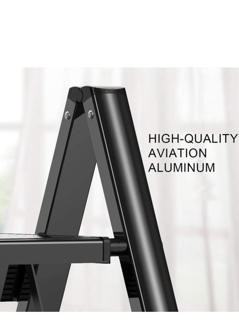 Living سلم قابل للطي من سبائك الألومنيوم السميك، سلم منزلي متعدد الوظائف على شكل عظم السمكة، كرسي غير قابل للانزلاق، مستقر وسهل التخزين - Image 3