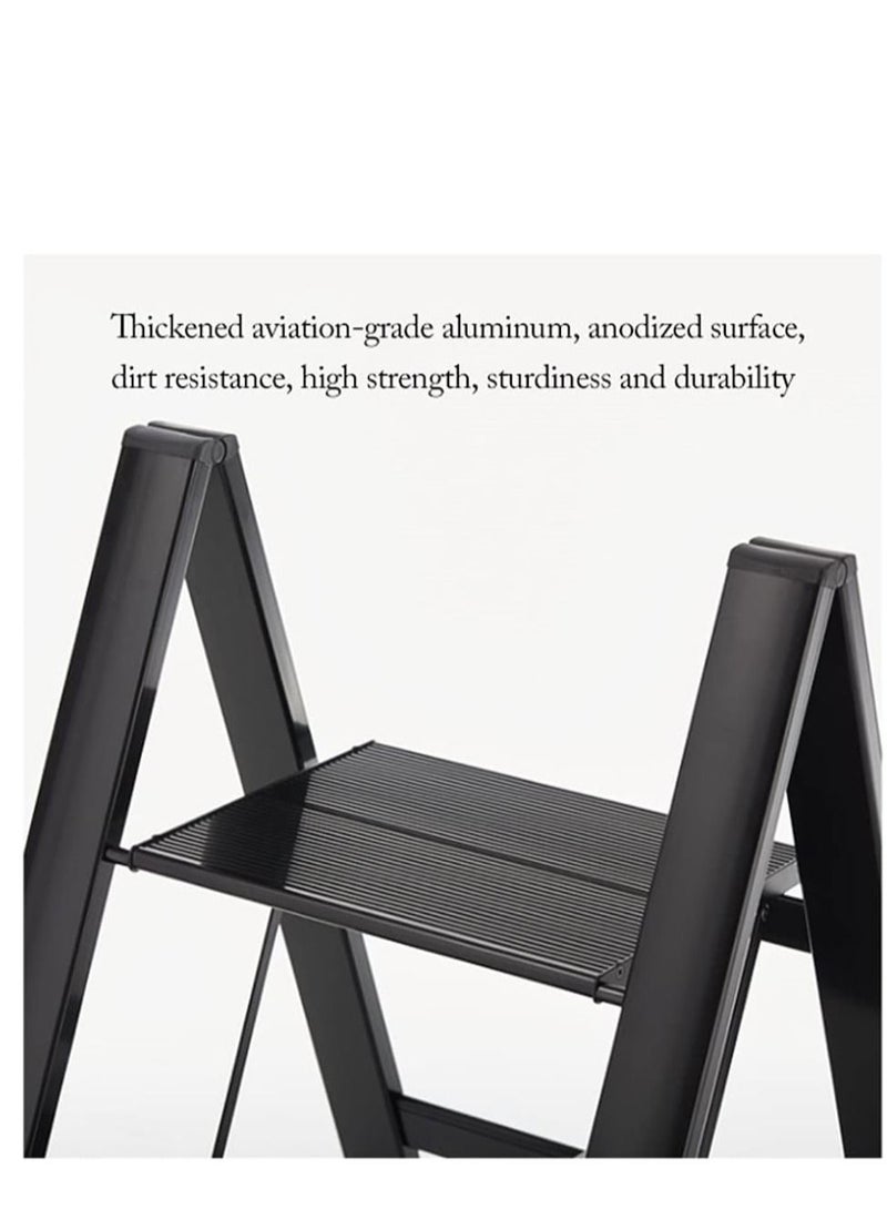 Living سلم قابل للطي من سبائك الألومنيوم السميك، سلم منزلي متعدد الوظائف على شكل عظم السمكة، كرسي غير قابل للانزلاق، مستقر وسهل التخزين - Image 5