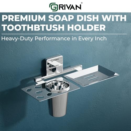 GRIVAN Stainless Steel 2 in1 Soap Dish with Tumbler Holder/Soap Stand/Tooth Brush Holder/Bathroom Accessories (Chrome) - Pack of 1 - Image 5