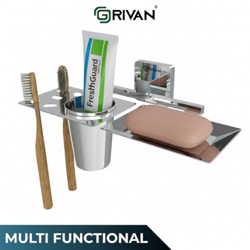 GRIVAN Stainless Steel 2 in1 Soap Dish with Tumbler Holder/Soap Stand/Tooth Brush Holder/Bathroom Accessories (Chrome) - Pack of 1 - Image 4