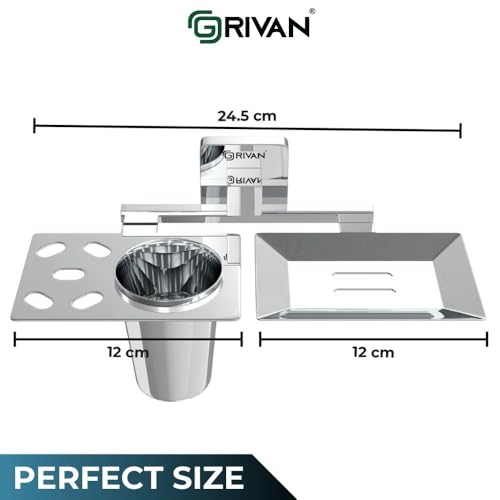 GRIVAN Stainless Steel 2 in1 Soap Dish with Tumbler Holder/Soap Stand/Tooth Brush Holder/Bathroom Accessories (Chrome) - Pack of 1 - Image 2