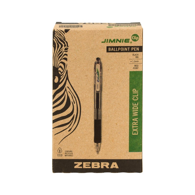 Zebra Pen Eco Jimnie-Clip Retractable Ballpoint Pen, Medium Point, 1.0mm, Black Ink, 12-Count - Image 1