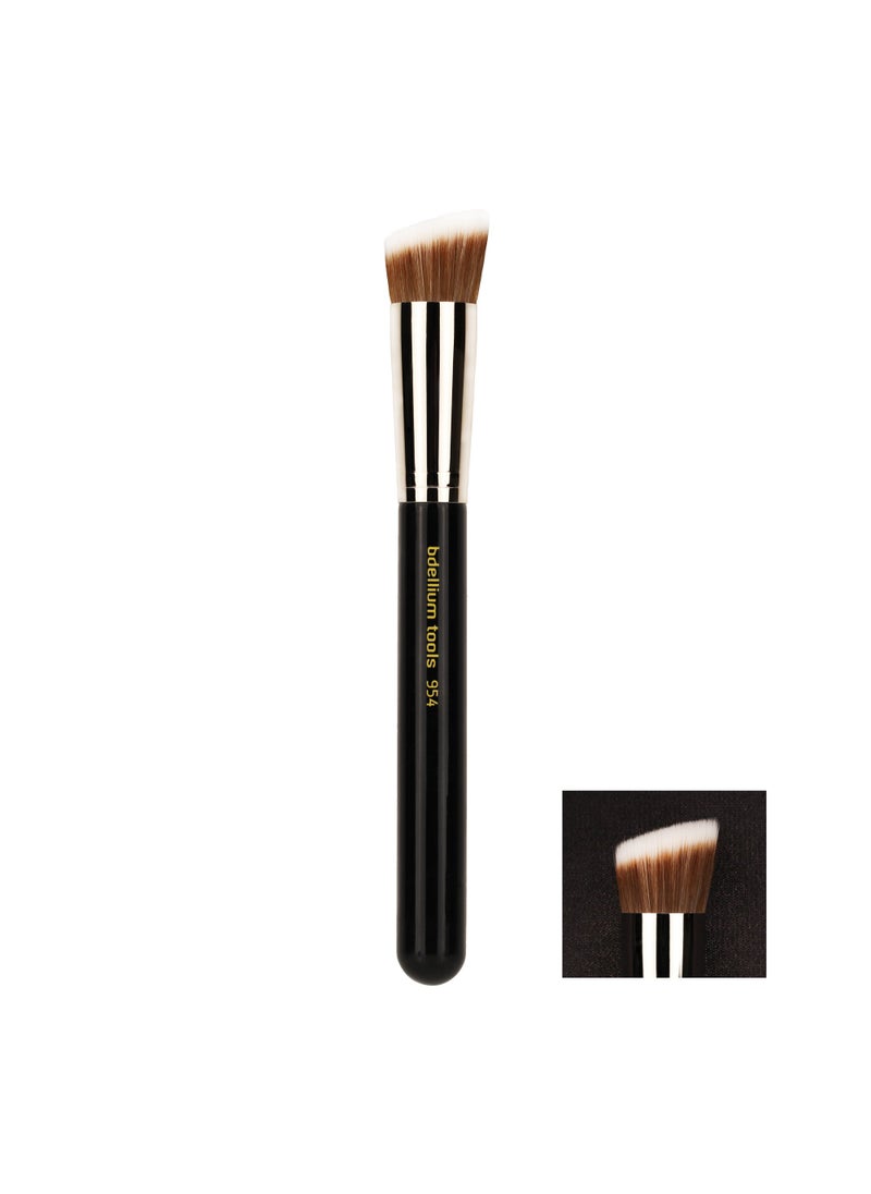 Bdellium Tools Bdellium Tools Professional Makeup Brush - Maestro Series 954 Duet Fiber Slanted Kabuki - With Soft Synthetic Fibers, For Stippling, Buffing, Blending (Black, 1pc) 