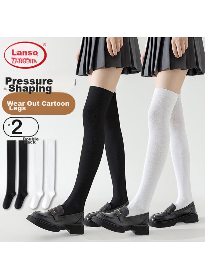 LANG SHA Langsha New Style Compression Calf Socks For Women, Spring And Summer Long Socks, Over-knee Socks, High Tube Black Thigh-high Socks  - Image 1