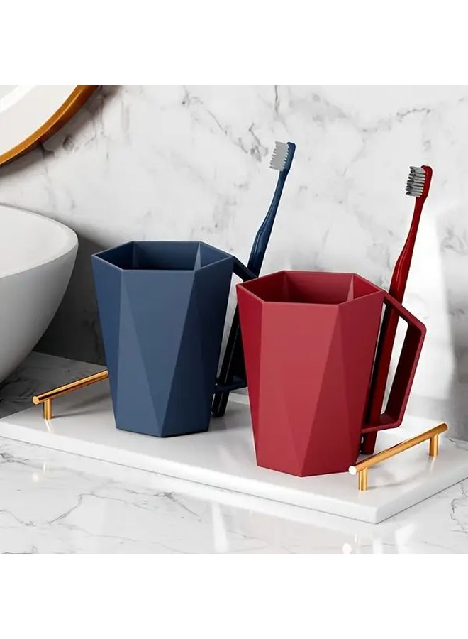 2 Pack Modern Geometric Plastic Toothbrush Cups Black White Golden Accents - Image 2