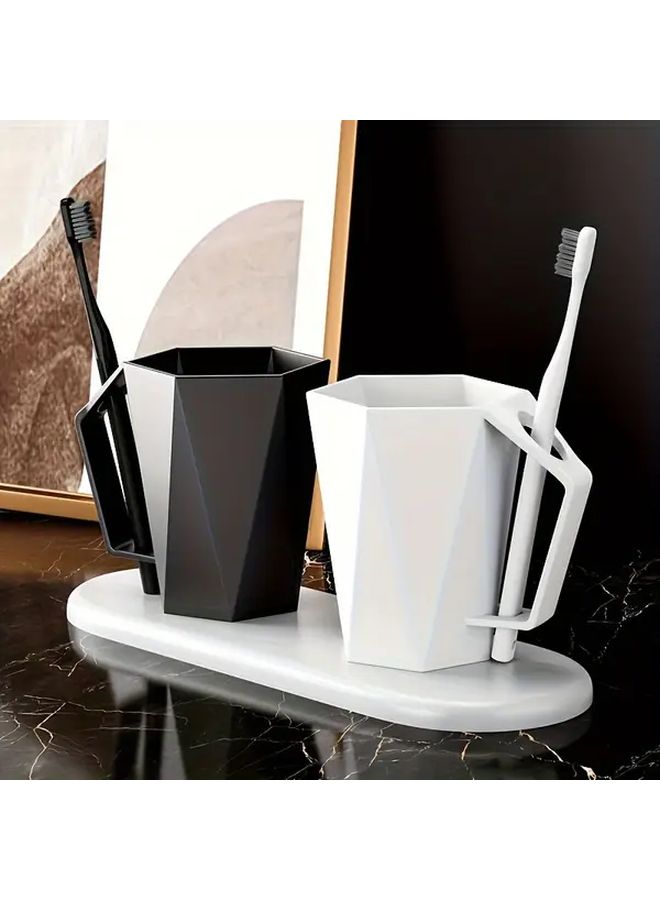 2 Pack Modern Geometric Plastic Toothbrush Cups Black White Golden Accents - Image 5