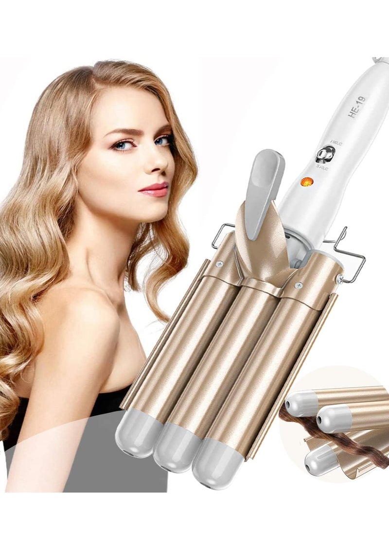 ELTRAZONE Three Barrel Hair Waver 25MM Big Wave Hair Curling Iron Wand with Two Speed Temperature Control, Ceramic Tourmaline Triple Barrels, Dual Voltage Crimp, Gold  - Image 1