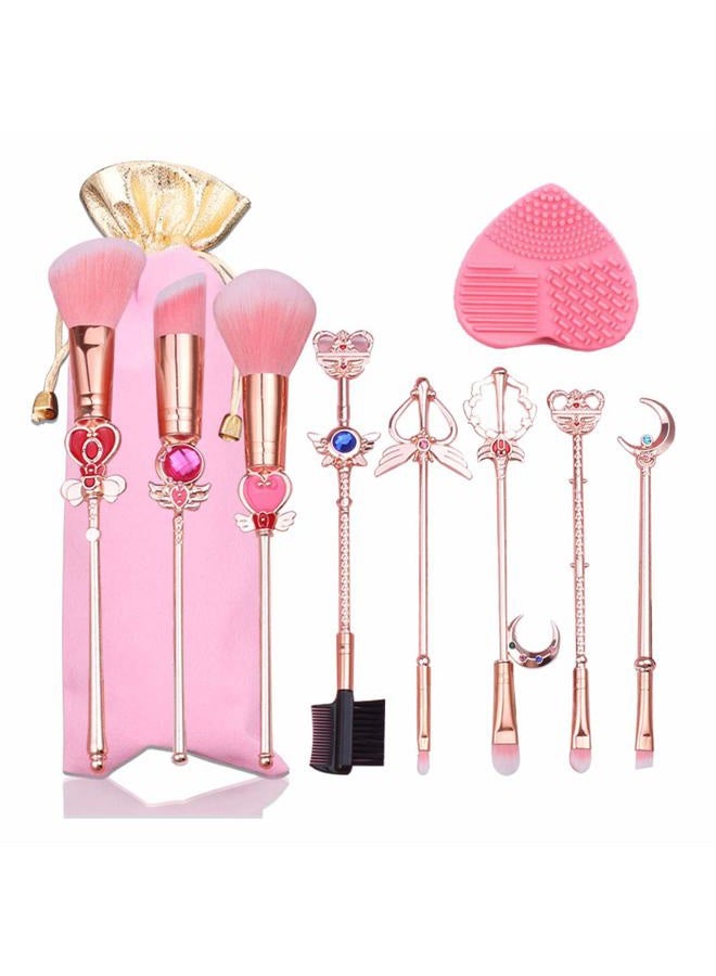 Yi-gog Makeup Brushed Set 8PCs Sailor Moon Magical Girl Golden Cosmetic Brush Tool Pink Eyeshadow Brushes Eyeliner Eyebrow Essential Cosmetic Brush Kits - Image 1