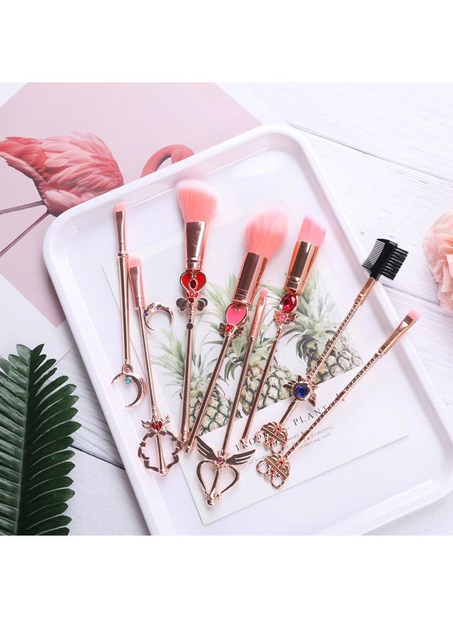 Yi-gog Makeup Brushed Set 8PCs Sailor Moon Magical Girl Golden Cosmetic Brush Tool Pink Eyeshadow Brushes Eyeliner Eyebrow Essential Cosmetic Brush Kits - Image 3