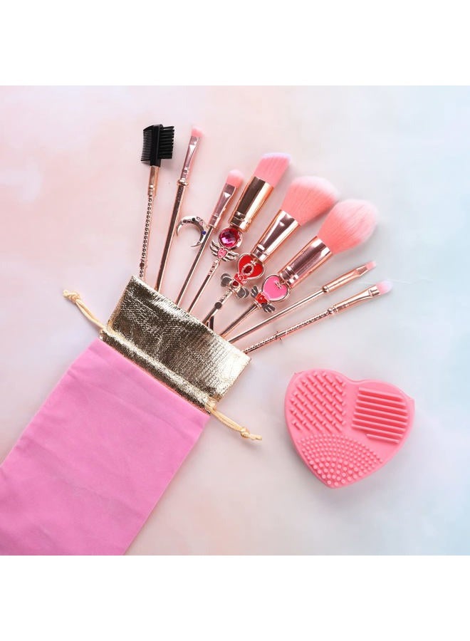 Yi-gog Makeup Brushed Set 8PCs Sailor Moon Magical Girl Golden Cosmetic Brush Tool Pink Eyeshadow Brushes Eyeliner Eyebrow Essential Cosmetic Brush Kits - Image 2