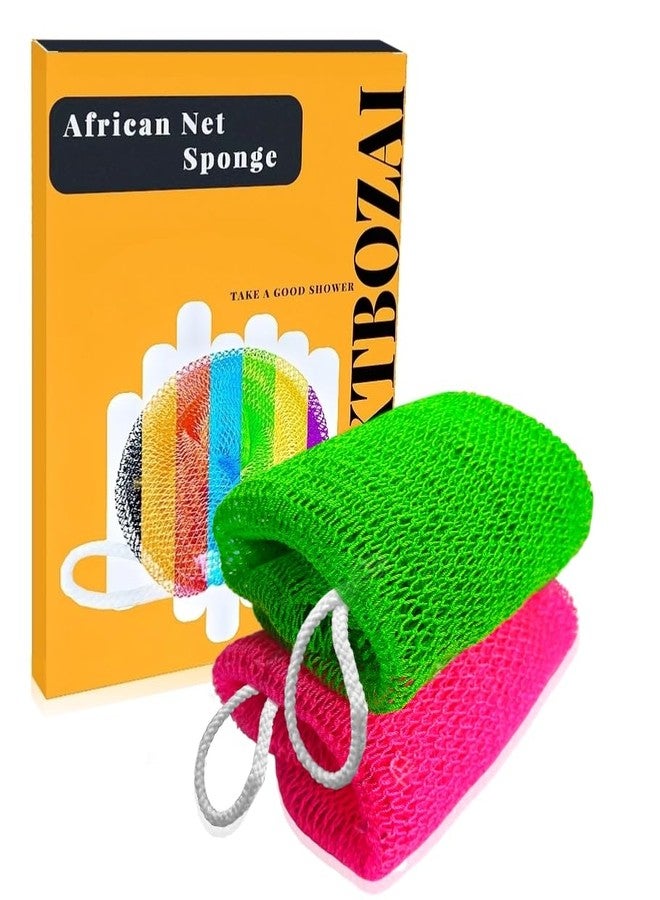 SPMKTBOZAI African Net Sponge Authentic, African Exfoliating Sponge Real African Net Black Owned, African Bath Sponge Back Scrubber for Shower Loofah Bathing Accessories (Green, Rose Red, 2 Pieces) - Image 1