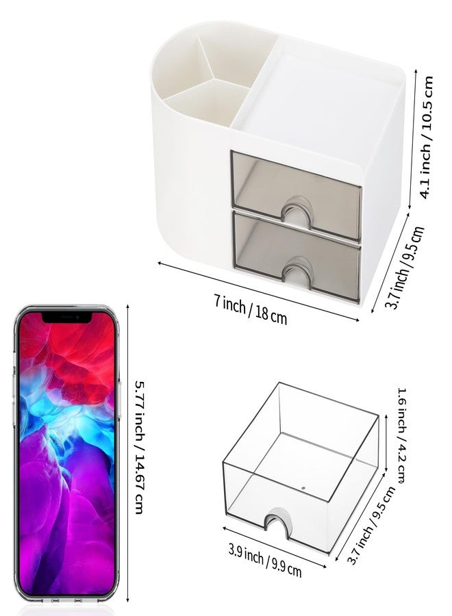 LETURE Desk Organizer Office Supplies Caddy with Pencil Holder and Drawer for Desktop Accessories, Business Card/Pen/Pencil/Mobile Phone/Stationery Holder Storage Box (White) - Image 4