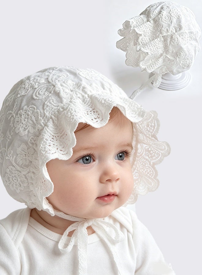 KANGLI Baby Girl Toddlers Breathable Lacy Bonnet Baby Cap Decorative Hat Cotton Eyelet Cotton Adjustable Sun Protection 0-12 Months - Image 1