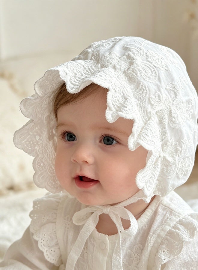 KANGLI Baby Girl Toddlers Breathable Lacy Bonnet Baby Cap Decorative Hat Cotton Eyelet Cotton Adjustable Sun Protection 0-12 Months - Image 2