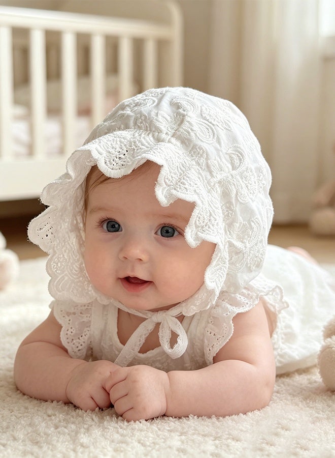 KANGLI Baby Girl Toddlers Breathable Lacy Bonnet Baby Cap Decorative Hat Cotton Eyelet Cotton Adjustable Sun Protection 0-12 Months - Image 3