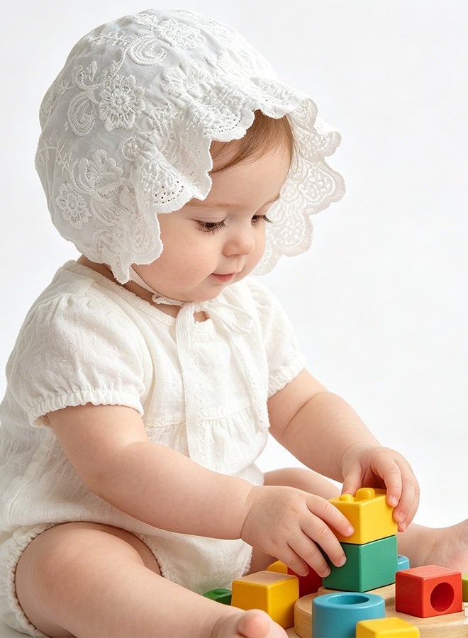KANGLI Baby Girl Toddlers Breathable Lacy Bonnet Baby Cap Decorative Hat Cotton Eyelet Cotton Adjustable Sun Protection 0-12 Months - Image 5