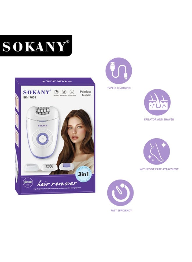 sokany Epilator for Women Cordless Wet & Dry Hair Removal Machine, Facial Hair Remover for Legs, Arms & Body, Built-in Opti Light, Wide Epilator Head, 3 Accessories, Washable Design - Image 5