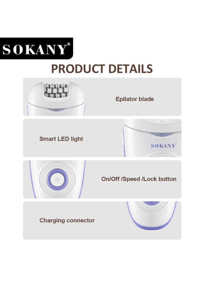 sokany Epilator for Women Cordless Wet & Dry Hair Removal Machine, Facial Hair Remover for Legs, Arms & Body, Built-in Opti Light, Wide Epilator Head, 3 Accessories, Washable Design - Image 3