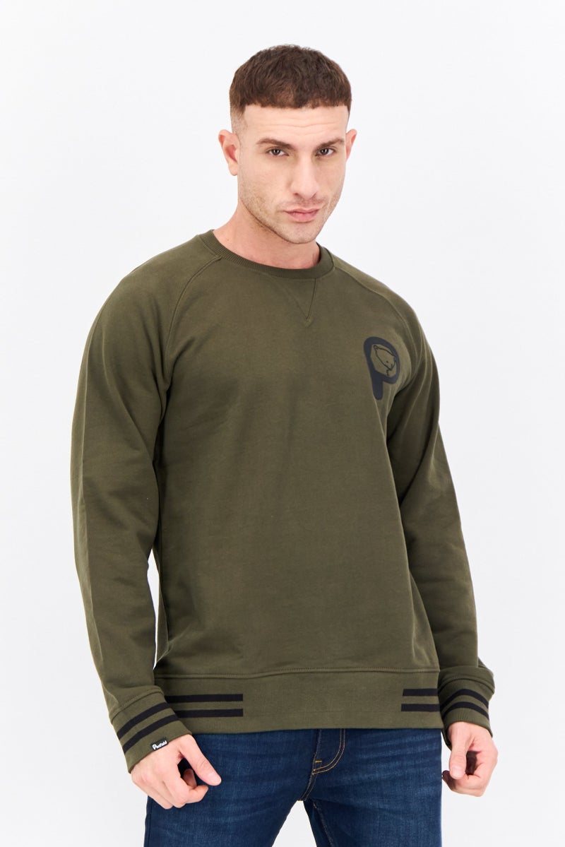 Penfield سويت شيرت بأكمام طويلة بياقة دائرية للرجال بشعار العلامة التجارية، زيتوني - Image 1