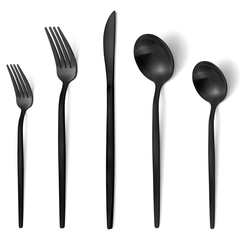 Matte Black Silverware Set VANVRO 20Piece Stainless Steel Flatware Set Satin Finish tableware Cutlery Set Service for 4 Home and Restaurant Dishwasher Safe