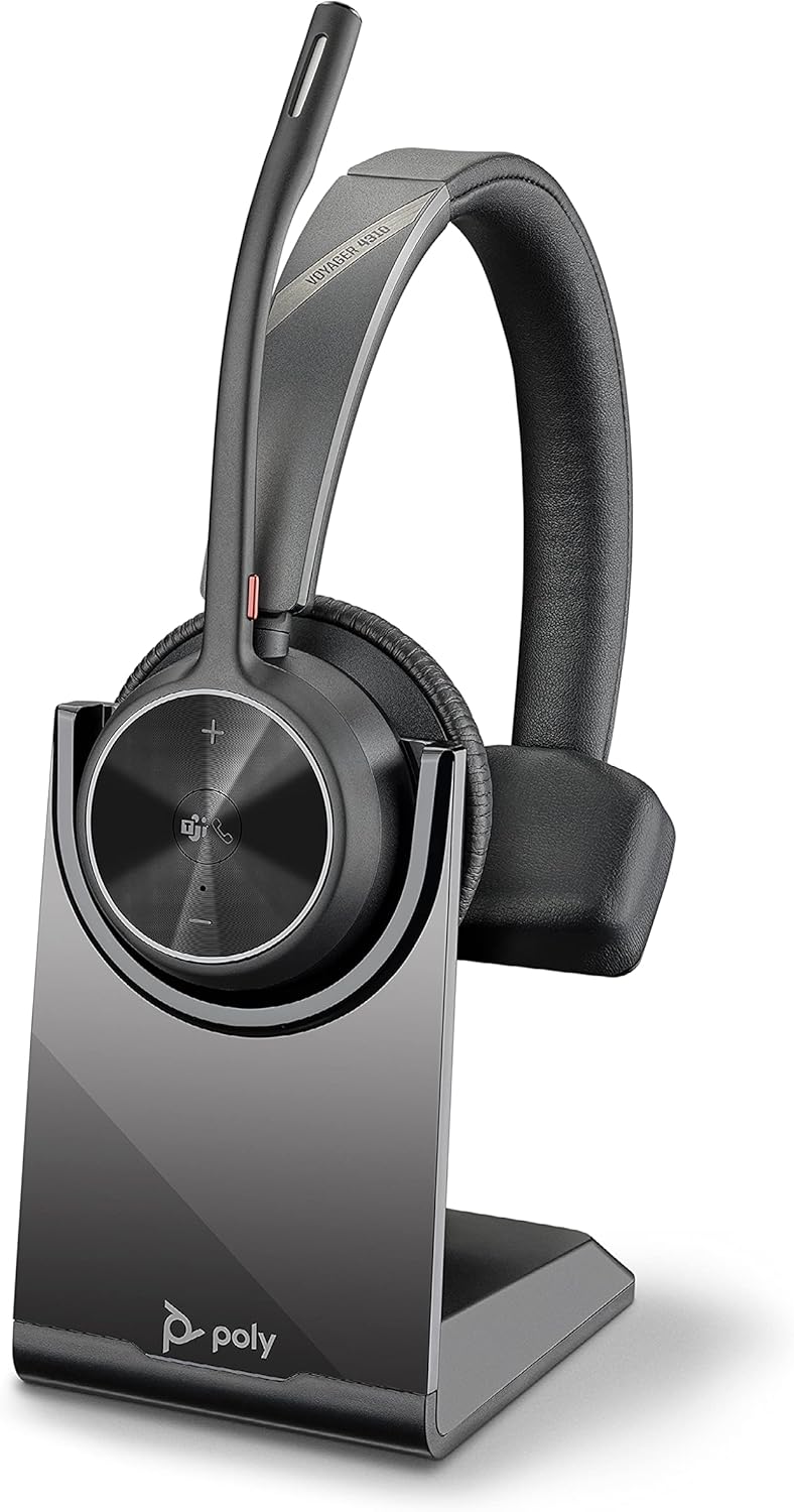 Poly  Voyager 4310 UC Wireless Headset  Charge Stand Plantronics  SingleEar Headset Connect to PCMac via USBC Bluetooth Adapter Cell Phone via BluetoothWorks wTeams Certified ZoomMore - Image 1