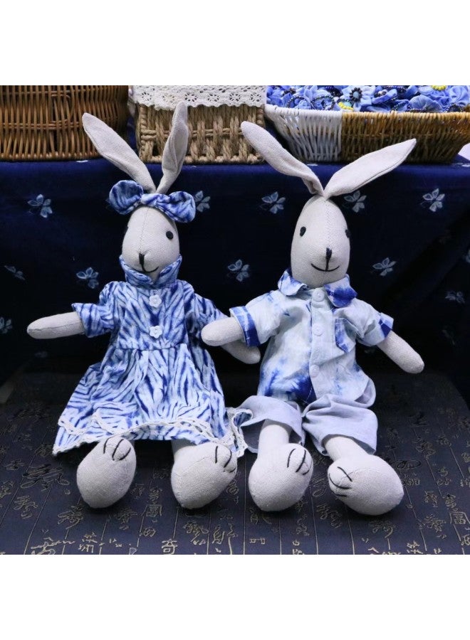 Yunnan Dali Ethnic Style Blue Dye Tie Dye Rabbit Doll Fabric Home Handmade Hanging Rabbit-Specifications:Fairy Rabbit 22cm Striped Skirt  - Image 2