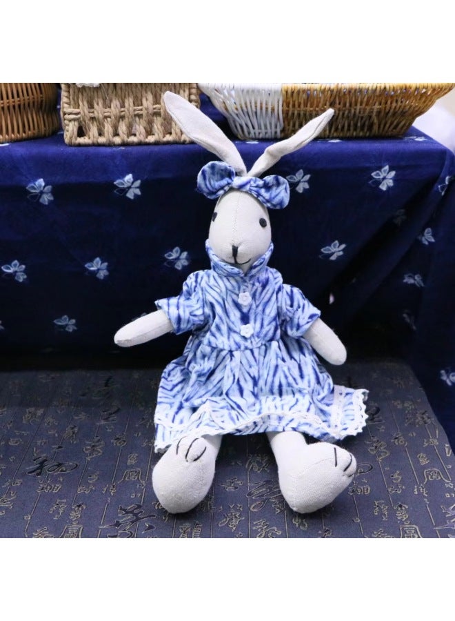 Yunnan Dali Ethnic Style Blue Dye Tie Dye Rabbit Doll Fabric Home Handmade Hanging Rabbit-Specifications:Fairy Rabbit 22cm Striped Skirt  - Image 3