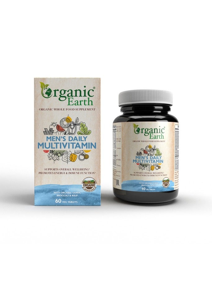 Organic Earth Men’s Daily Multivitamins Support Overall Wellbeing Promote Energy Immune Function with Organic Guava Broccoli and Kale 60 Tablets