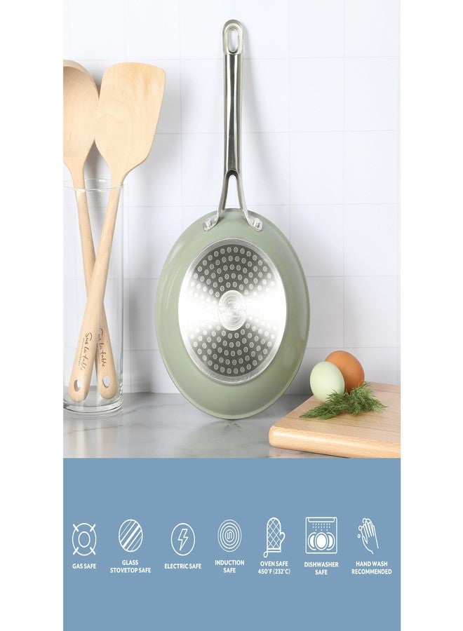 Sur La Table Kitchen Essentials 8 Inch Fry Pan PFA Free Titanium Ceramic Nonstick Interior Forged Aluminum Cookware Frying Pan - Green - Induction Compatible - Image 3