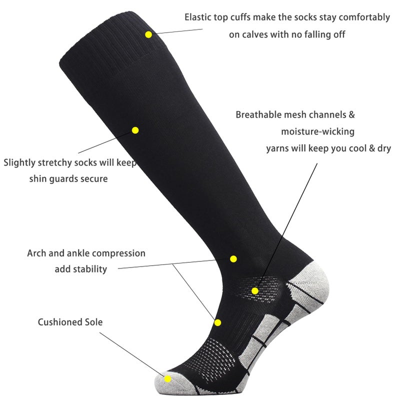 CWVLC Lillte Boy's Soccer Socks Kids Football Sport Team Athletic Knee High Long Tube Cotton Compression Socks Black X-Small (12C-13C Kids/ 1Y-3Y Youth) - Image 5