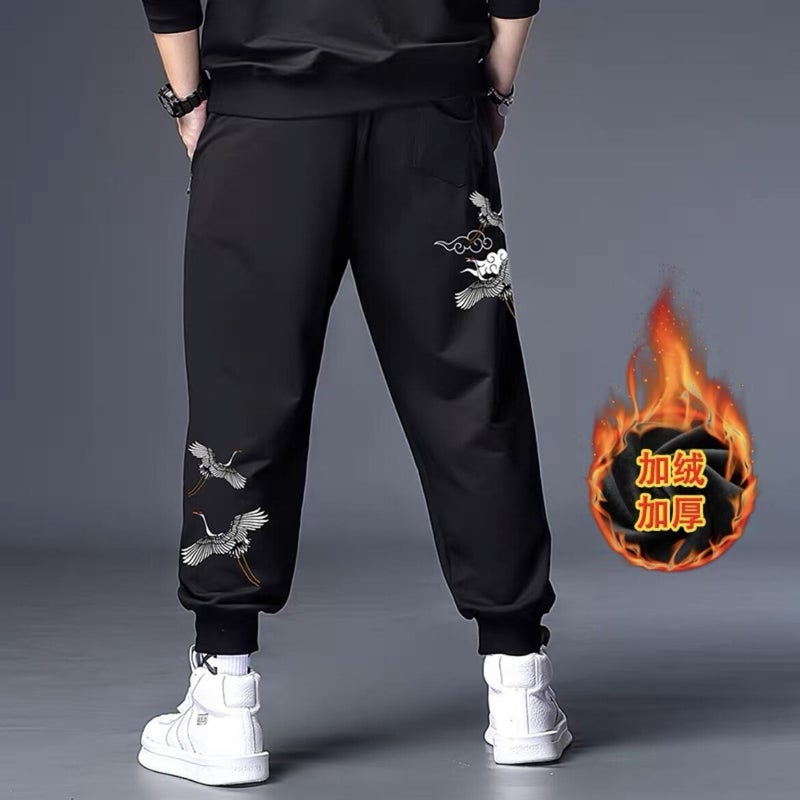 Fleece-Lined Sports Pants Men'S Trendy Plus Size Plus Size Loose Trousers Sweatpants Fat Men'S Leg-In Casual Pants - Image 1