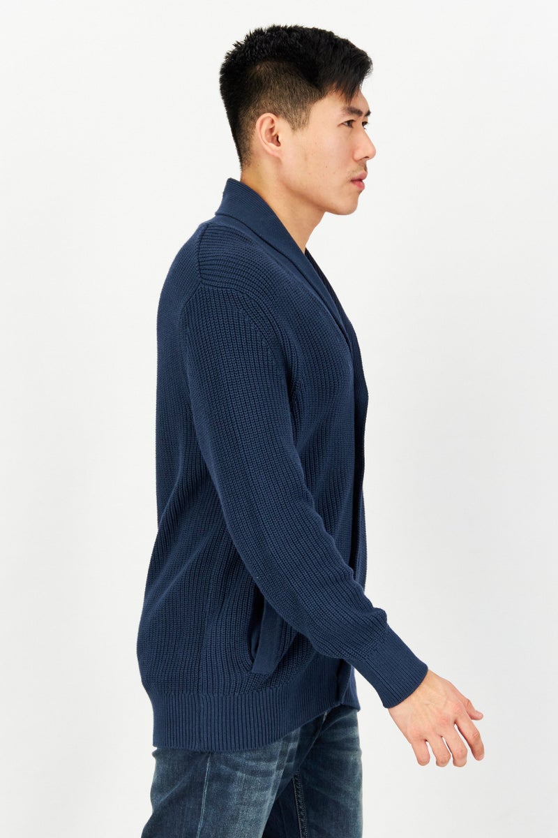 Celio Men V-Neck Knitted Long Sleeves Cardigan, Dark Blue  - Image 4