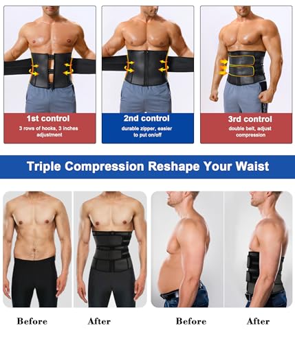 MOLUTAN Waist Trainer Trimmer for Men Tummy Control Shapewear Neoprene Sweat Belt Slimming Body Shaper Black - Image 3