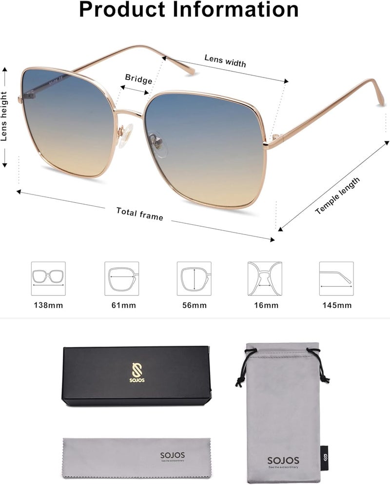 Sojos Trendy Oversized Square Metal Frame Sunglasses for Women Men Retro Big Flat Lens UV Protection Sunglasses SJ1146 - Image 5
