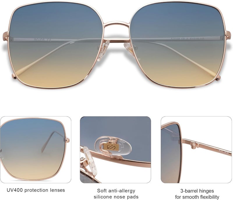 Sojos Trendy Oversized Square Metal Frame Sunglasses for Women Men Retro Big Flat Lens UV Protection Sunglasses SJ1146 - Image 4