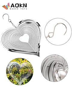 WAOKN Wind Chimes Beating Heart 3D Stainless Steel Metal Sculptures Geometric Art Heart Wind Spinner Love Heart Wind Catchers Kinetic Hanging Backyard Outside Indoor Outdoor Clearance Ornaments Gifts  - Image 4