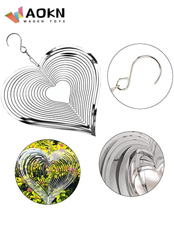 WAOKN Wind Chimes Beating Heart 3D Stainless Steel Metal Sculptures Geometric Art Heart Wind Spinner Love Heart Wind Catchers Kinetic Hanging Backyard Outside Indoor Outdoor Clearance Ornaments Gifts  - Image 4