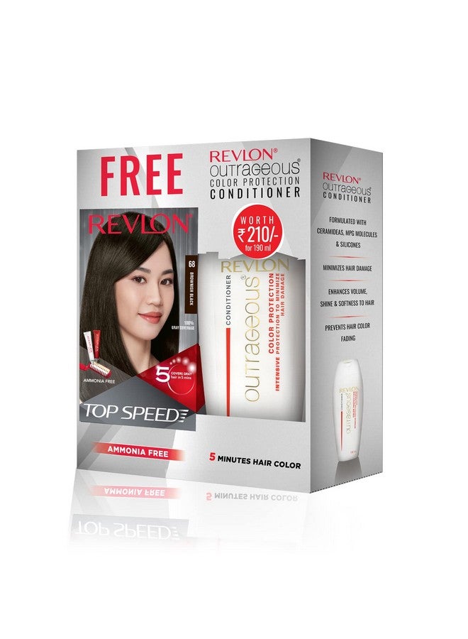 Revlon Top Speed Hair Color For Woman - Brownish Black 68 (With Outrageous Conditioner 190 Ml), (3S10978E16463668) - Image 1