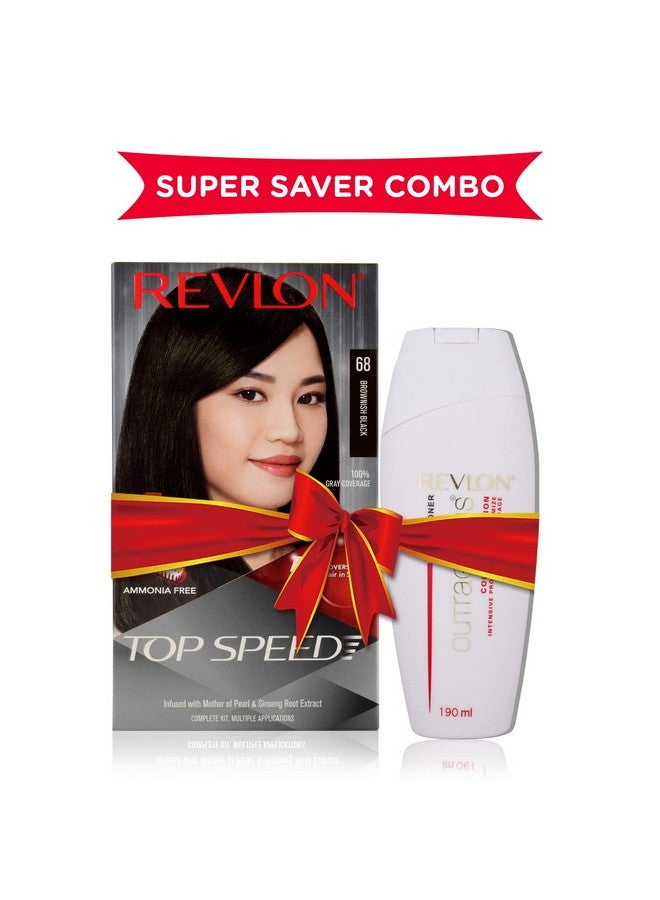 Revlon Top Speed Hair Color For Woman - Brownish Black 68 (With Outrageous Conditioner 190 Ml), (3S10978E16463668) - Image 2
