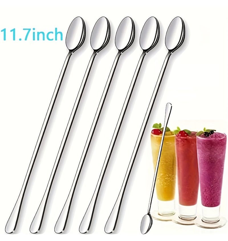 5 Pcs 11.7 Inch Mirror Polished Iced Tea Spoons Stainless Steel Long Handle Stirring Spoon Dishwasher Safe - Image 1