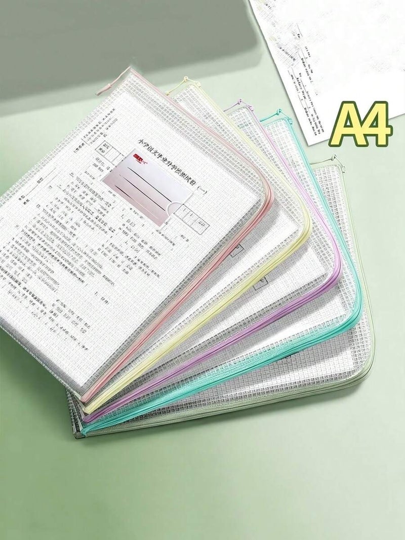 شي إن 5 قطع حقائب ملفات بسحاب مقاس A4 بسعة كبيرة مع ملصقات تصنيف، مصنوعة من PVC مقاوم للماء، لتخزين المستندات والكتب بشكل منظم للمدرسة والمنزل والمكتب والتنقل - Image 3