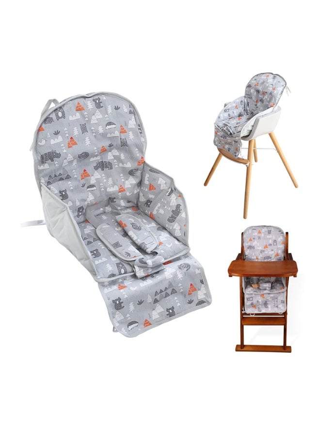 Kocpudu High Chair Pad, High Chair Cushion, Cute Pattern, Comfortable Seat Belt Design, Soft and Comfortable Seat Cushion Breathable Pad, Baby Sits More Safe and Comfort(Gray Animal Pattern) - Image 1