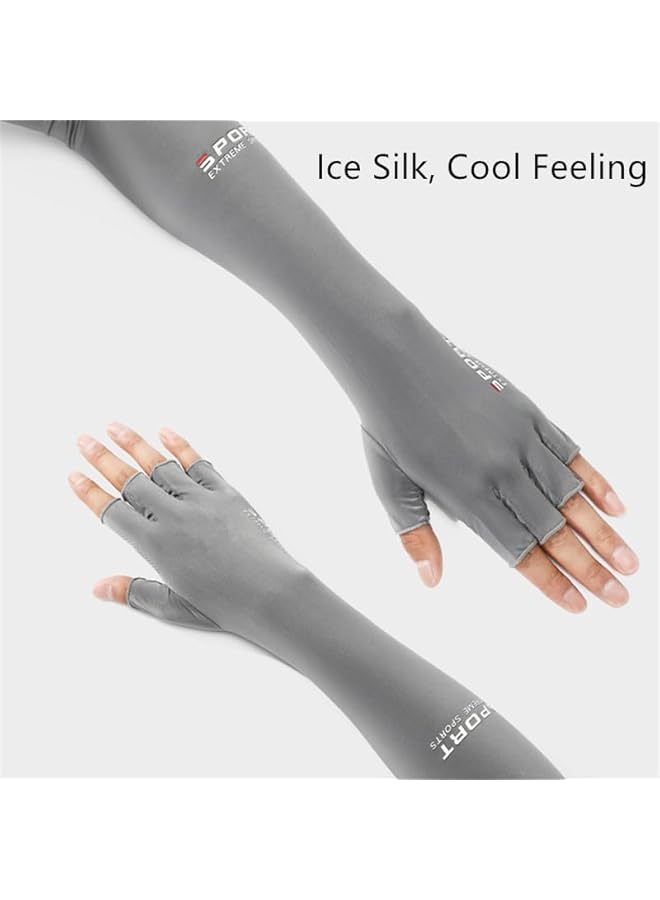 PROMASS Sun Protective Arm Sleeves with Fingerless Gloves for Men and Women, Cooling Ice Silk Arm Cover Up Outdoor Sports Sleeves for Arm Protection - Image 4