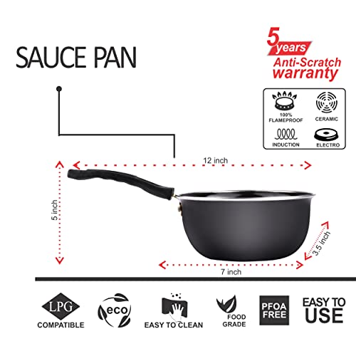 ATEVON Induction-Friendly Nonstick Aluminium Cookware Set - Tadka Pans and Saucepan Combo, Black, 2 Count - Image 4
