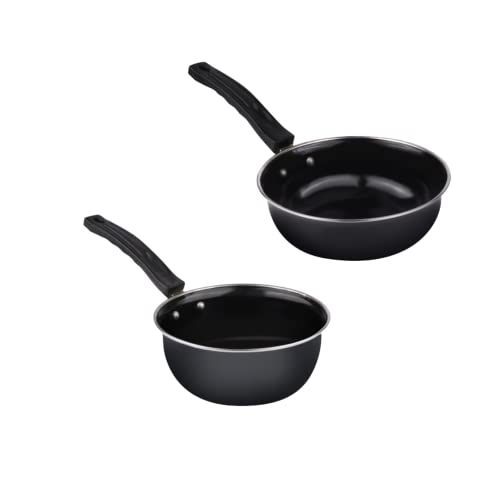 ATEVON Induction-Friendly Nonstick Aluminium Cookware Set - Tadka Pans and Saucepan Combo, Black, 2 Count - Image 1